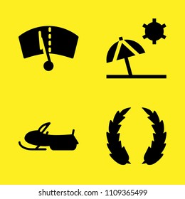 beach, laurel, snowmobile and windshield vector icon set. Sample icons set for web and graphic design