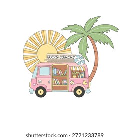 Beach Library Van Summer Reading Illustration