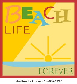 Beach life design with sunset and ocean