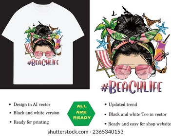 Beach life girl art vector for t shirt printing.