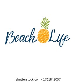 Beach life - hand written lettering. Text isolated on white background with design elements. Summer typography for photo overlays, t-shirt print, flyer, poster design. Beach life message