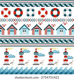 beach life in ocen pixel art pattern,Geometric Ethnic,Navajo,boho,astec pattern design for fabric,tile,carpet,seamless,print to wallpaper,flannel,scarf,cover book,box,illustration,decortion flower,vector,hawaii
