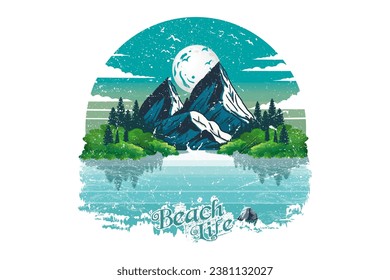 Beach life outdoor hand drawn t shirt print illustration