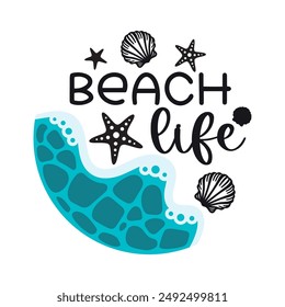 Beach life round sign,  Vector design, Summer Illustration 