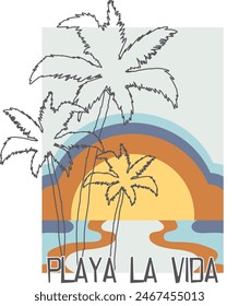 Beach life, summer print palm tree, illustration sunshie graphics, t-shirt graphics