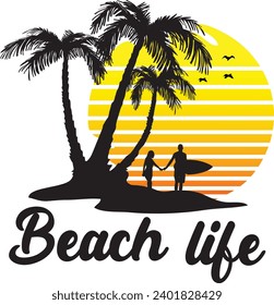 Beach life, Summer Quote Typography Design for poster, banner, prints on bags, Digital Download.