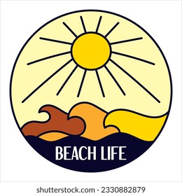 Beach life sunshine adventure badge for t-shirt designs clothing and logo brand, Summer tropical Beach nature logo sign illustration vector