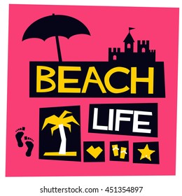 BEACH LIFE (Vector Illustration in Flat Style Poster Design)