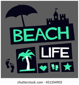 BEACH LIFE (Vector Illustration in Flat Style Poster Design)