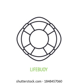 Beach lifebuoy outline icon. Vector illustration. Emergency rescue symbol at water or sea. Thin line pictogram for user interface. Isolated white background