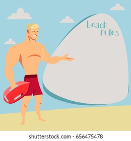 Beach lifeguard showing on information desk