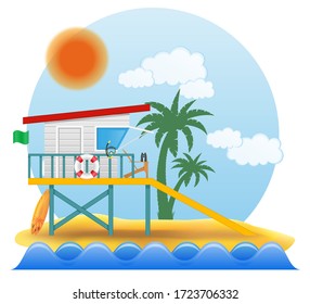 beach lifeguard tower to save drowning people vector illustration isolated on white background