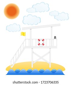 beach lifeguard tower to save drowning people vector illustration isolated on white background