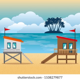 beach with lifeguard tower scene