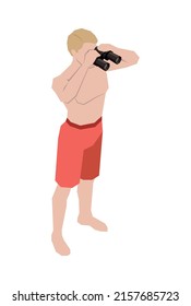 Beach lifeguards isometric composition with isolated human character of life guard vector illustration