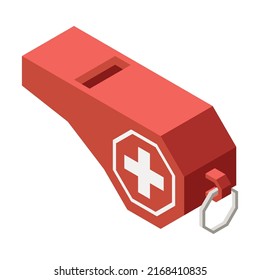 Beach lifeguards isometric composition with isolated image of water life saving accessory vector illustration