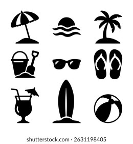 Beach lifestyle icon set, simple summer and seaside illustrations
