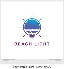 beach light logo design template, lamp and beach logo design concept
