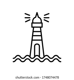 Beach, lighthouse, nautical, tower icon with outline stylefor your web design, logo, UI. illustration