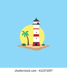 beach lighthouse seashore view vector art illustration