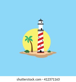 beach lighthouse seashore view vector art illustration