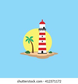 beach lighthouse seashore view vector art illustration