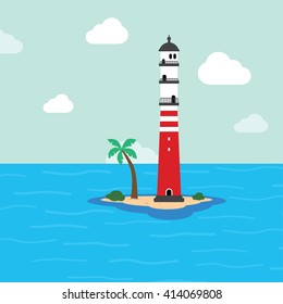 beach lighthouse seashore view vector art illustration