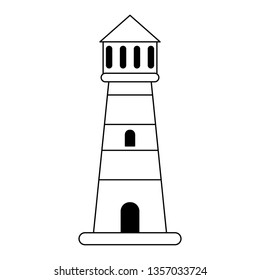 Beach lighthouse symbol cartoon in black and white
