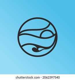 Diseño de logotipo de arte de línea de playa Plantilla de vectores