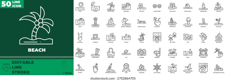 Beach Line Editable Icons set