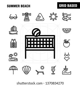 Beach Line Icon Pack For Designers And Developers. Icons Of Fish, Sea, Star, Starfish, Coconut, Fruit, Tropical, Beach, Vector