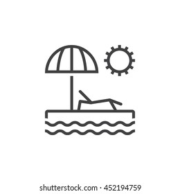 beach line icon, summer vacation outline vector logo, linear pictogram isolated on white, pixel perfect illustration
