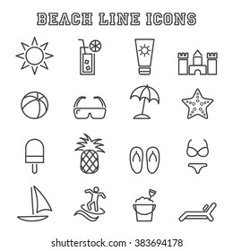 beach line icons, mono vector symbols