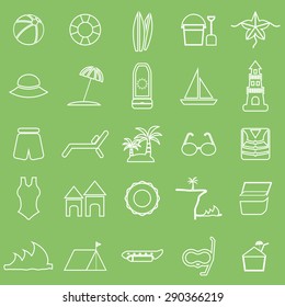 Beach line icons on green background, stock vector