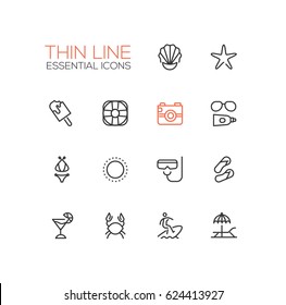 At the Beach - line icons set