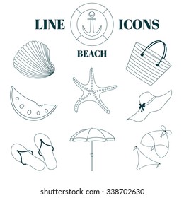 Beach line icons set made in trendy linear style. Can be used for web and mobile applications.