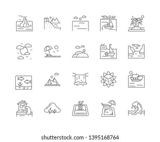 Beach line icons, signs, vector set, outline illustration concept 