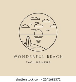 beach linear logo, icon and symbol, with emblem vector illustration design