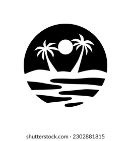 beach logo black white silhouette flat design