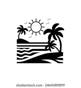 Beach logo black and white silhouette vector illustration