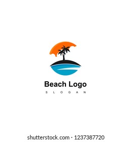 Beach Logo, Circle Land With Palm Tree Icon For Travel Agent