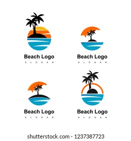 Beach Logo, Circle Land With Palm Tree Icon For Travel Agent