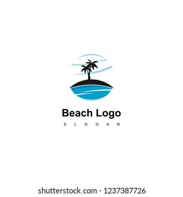 Beach Logo, Circle Land With Palm Tree Icon For Travel Agent