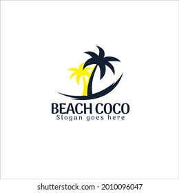 Beach Logo. Coconut tree logo. Black and yellow logo
