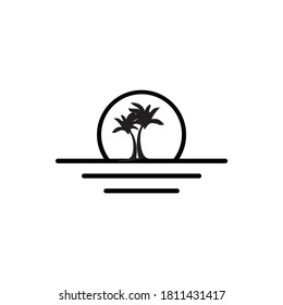 logo de la playa con cocoteros y sol