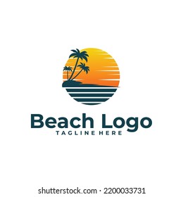 beach logo concept, sunrise, sunset, palm tree logo