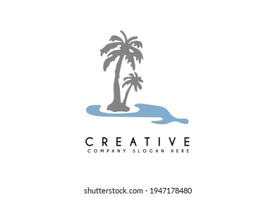 Beach logo design with coconut tree vector illustration. Beach holiday flat logo isolated on white background