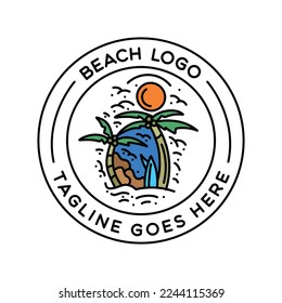 Icono de símbolo de la insignia de la ilustración del vector del logotipo de la playa