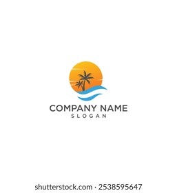 beach logo design with modern concepts vector template on white background