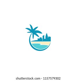 Beach logo design, beach near the city simple design flat style